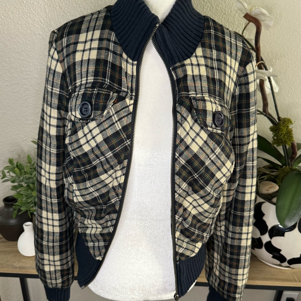 Guess Jeans Plaid Bomber Jacket